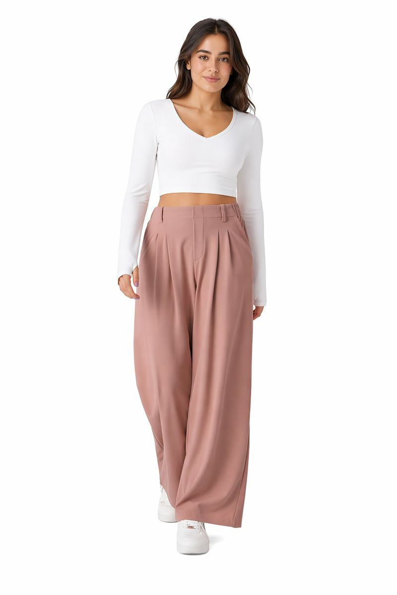 PANTALONES INFORMALES NEXURA DE MUJER DE CINTURA ALTA Y PIERNA ANCHA