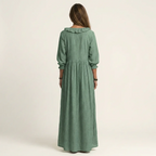 Yosetta | Vestido largo de manga farol con cuello en V y volantes, estampado de rayas
