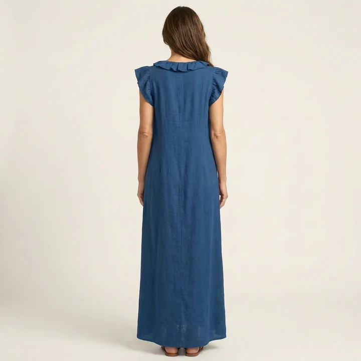 Joseta | Vestido largo con cuello en V y volantes