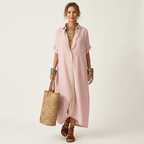 Kamira | Vestido camisero largo de manga corta con cuello en contraste y botones en la parte delantera
