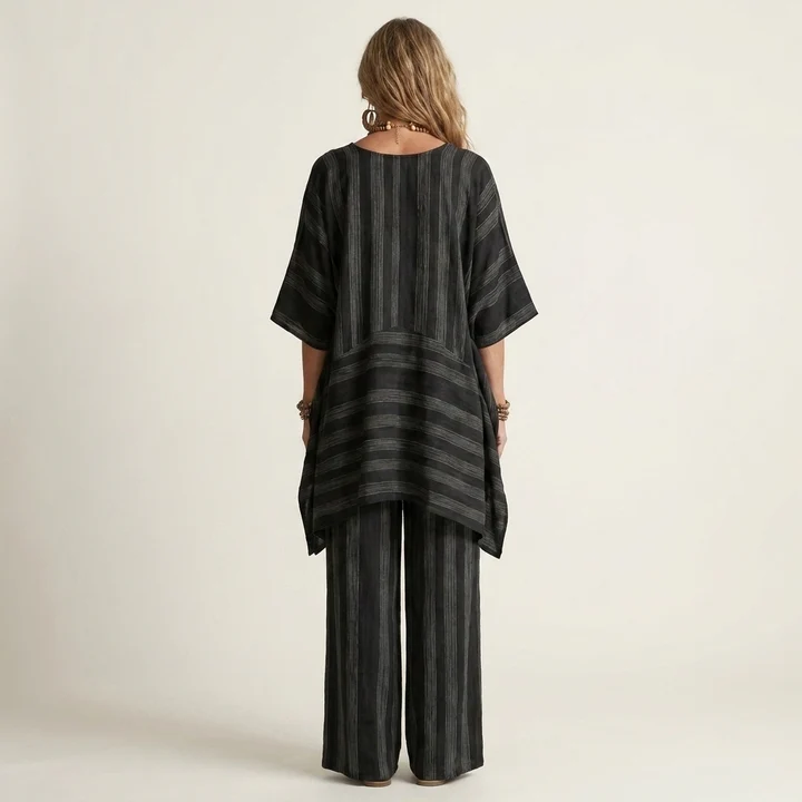 Kiara | Conjunto de dos piezas de algodón y lino a rayas Precio regular