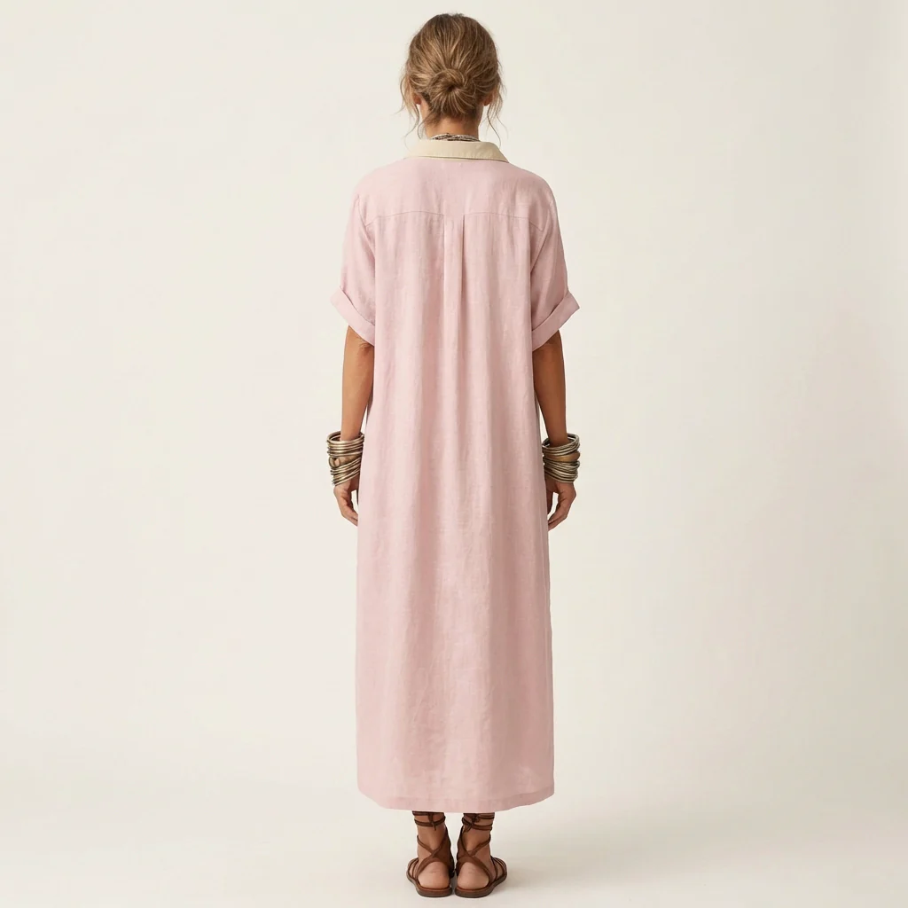 Kamira | Vestido camisero largo de manga corta con cuello en contraste y botones en la parte delantera