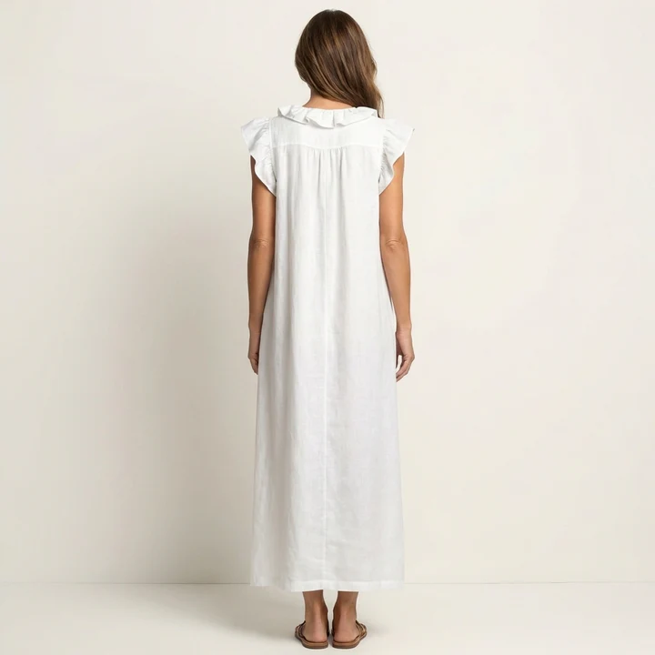 Joseta | Vestido largo con cuello en V y volantes