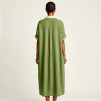 Kamira | Vestido camisero largo de manga corta con cuello en contraste y botones en la parte delantera