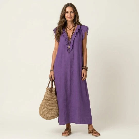 Joseta | Vestido largo con cuello en V y volantes