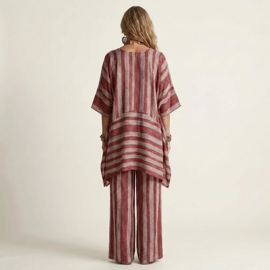 Kiara | Conjunto de dos piezas de algodón y lino a rayas Precio regular