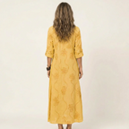 Mariam | Vestido largo de algodón y lino con bordado floral en tonos a juego