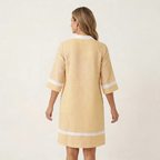 Sanina | Vestido recto de algodón con escote en V y rayas en contraste
