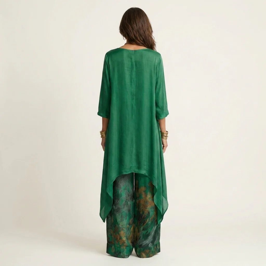 Carola | Conjunto de dos piezas de algodón y seda con túnica asimétrica