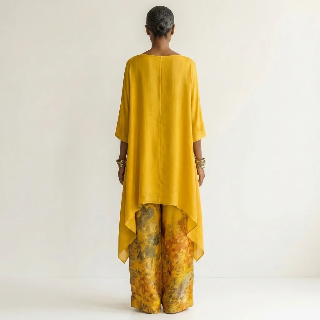 Carola | Conjunto de dos piezas de algodón y seda con túnica asimétrica