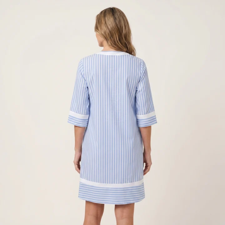 Sanina | Vestido recto de algodón con escote en V y rayas en contraste