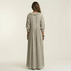 Yosetta | Vestido largo de manga farol con cuello en V y volantes, estampado de rayas