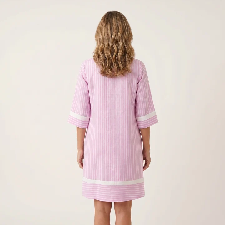 Sanina | Vestido recto de algodón con escote en V y rayas en contraste