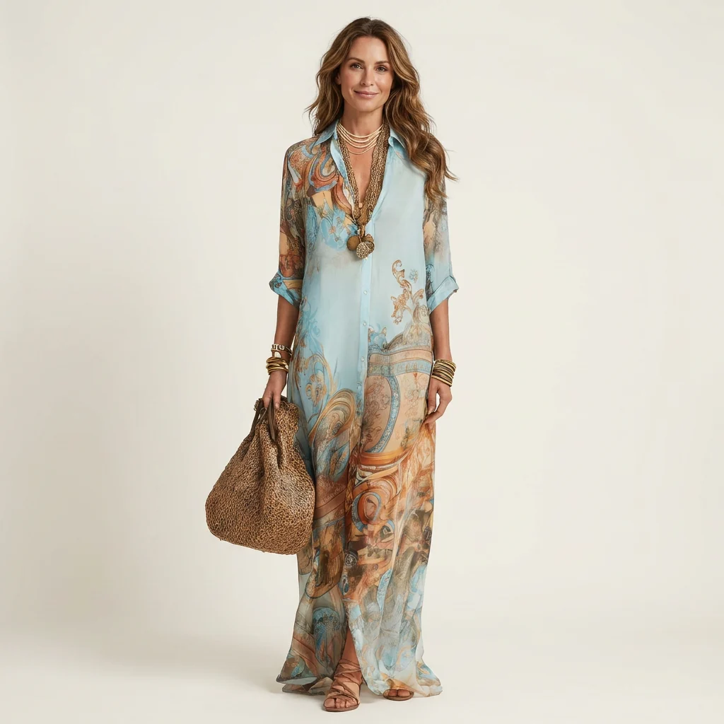 Lanie | Vestido camisero largo de seda
