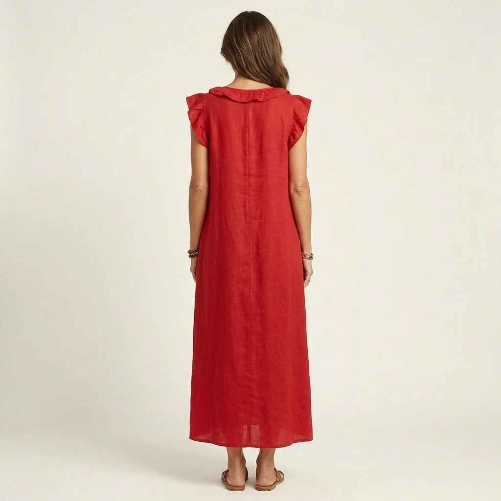 Joseta | Vestido largo con cuello en V y volantes