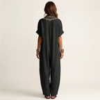 Ariadna | Vestido largo de lino con cuello en V bordado