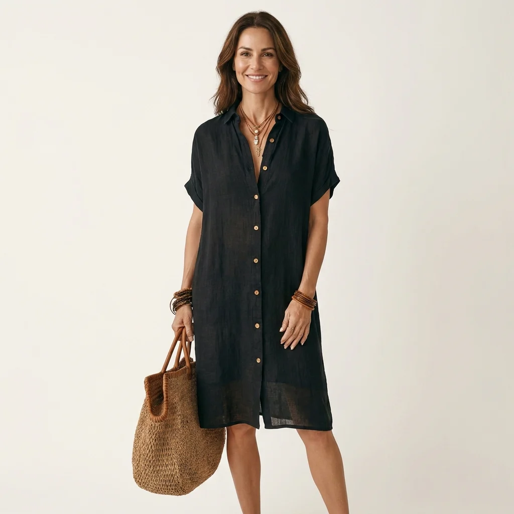 Nidalie | Vestido camisero midi con puños enrollados
