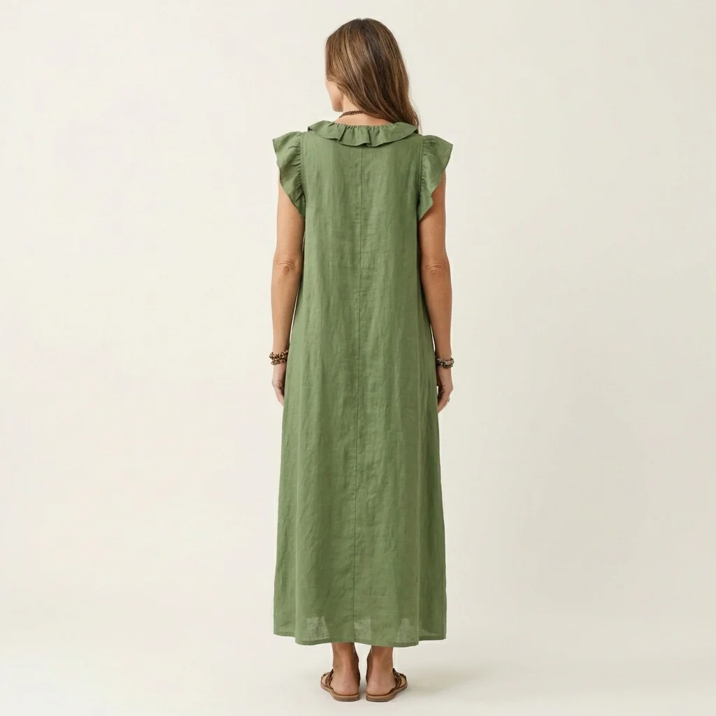 Joseta | Vestido largo con cuello en V y volantes